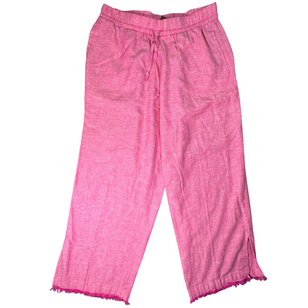Zac & Rachel Petite Pink Linen Blend Cropped Pants Fringe Hem PM Beachy Boho